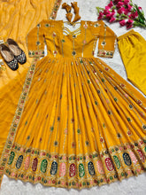 Yellow embroidered anarkali set