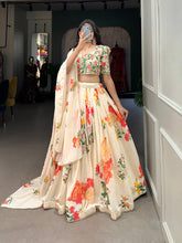 Cream floral print Georgette Lehenga