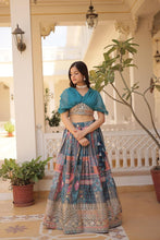 Indo western style Russian silk readymade Lehenga in blue