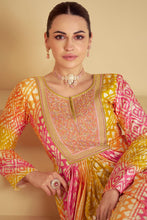 Multicoloured embroidered mustard and pink muslin anarkali
