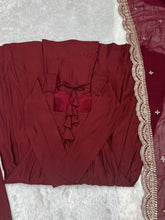 Maroon Roman silk anarkali set readymade
