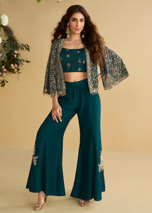 Teal Indo western jacket style palazzo set