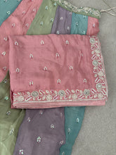 Pink chinnon multicoloured panelled Lehenga