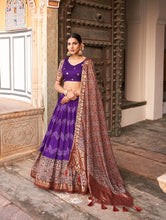 Tussar silk and ajrakh print Lehenga in purple