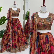 Floral shaded organza silk lehenga in brown