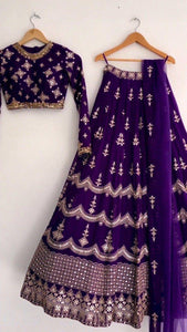 Purple embroidered attractive partywear Lehenga