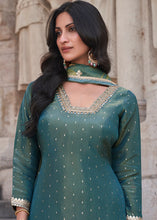 Deep teal chinon gharara style suit