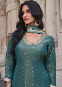 Deep teal chinon gharara style suit