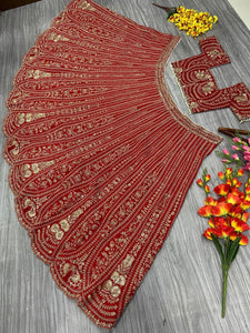 Red and gold boomer silk Lehenga