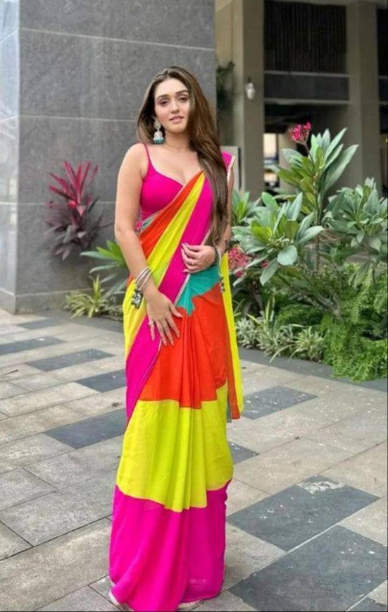 4 colour striped georgette saree