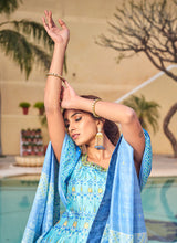Blue embroidery and printed Dola silk gown