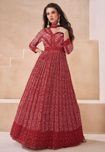 Janisha - maroon printed georgette anarkali suit readymade