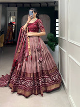 Tussar silk light shades Lehenga - maroon (skirt stitched)