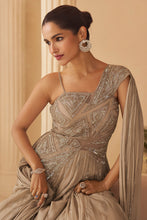 Beige gold chinon silk gown