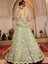 Pista Green Embroidered tissue fabric Lehenga