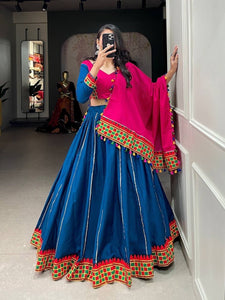 Blue and pink pure cotton readymade Lehenga