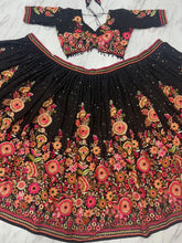 Black floral and sequins partywear lehenga