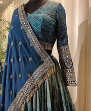 Ombre shaded bandhej print blue Lehenga