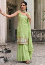 Pista green georgette flared sharara (sleeves available) (plus size too)