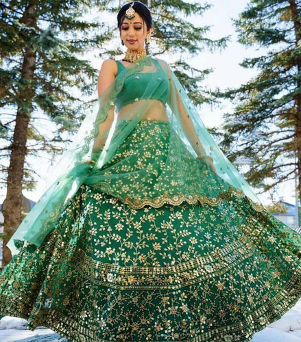 Green embroidered attractive partywear Lehenga