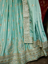 Sea green chiffon embroidered Lehenga