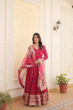 Georgette red gown with floral dupatta
