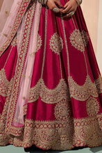 Red and gold drop silk lehenga (comes with 2 dupattas)