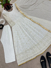 Partywear cotton thread work anarkali set