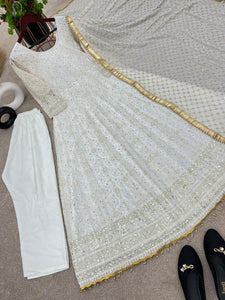 Partywear cotton thread work anarkali set