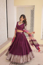 Viscose jacquard Lehenga with gaji silk dupatta in wine