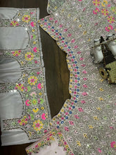 Baby pink floral and mirror embroidered Lehenga