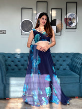 Teal blue and dark blue floral readymade Lehenga