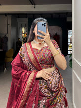 Tussar silk floral print contemporary Lehenga in maroon (skirt stitched)