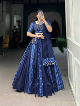 Blue plain and printed with shells chaniya choli - readymade