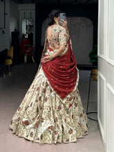 Off white Tussar silk foil printed lehenga (skirt stitched)