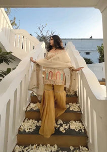 Mustard and white sharara set