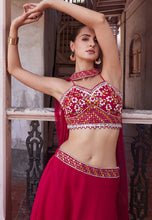 Red A line georgette lehenga