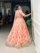 Peach floral silk Lehenga (skirt stitched)
