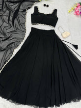 Pure georgette black plain Lehenga