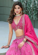 Pink Leheriya print organza lehenga