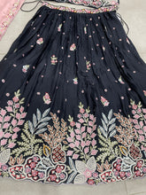 Navy blue dori embroidered silk Lehenga