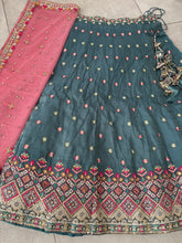 Steel blue multi thread embroidered Lehenga