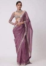 Peanut pink mirror work saree