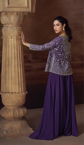 Purple palazzo set with mirror work jacket