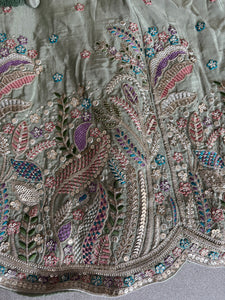 Pistachio satin silk scalloped Lehenga