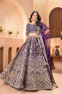 Royal purple embroidered wedding Lehenga (lightweight + plus + long sleeves option)