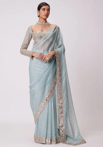 Sky blue mirror work saree