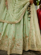 Pista green and gold chinnon embroidered Lehenga