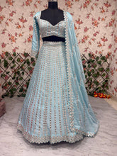 Icy blue Rangoli silk lehenga (pastel)