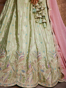 Pistachio satin silk scalloped Lehenga